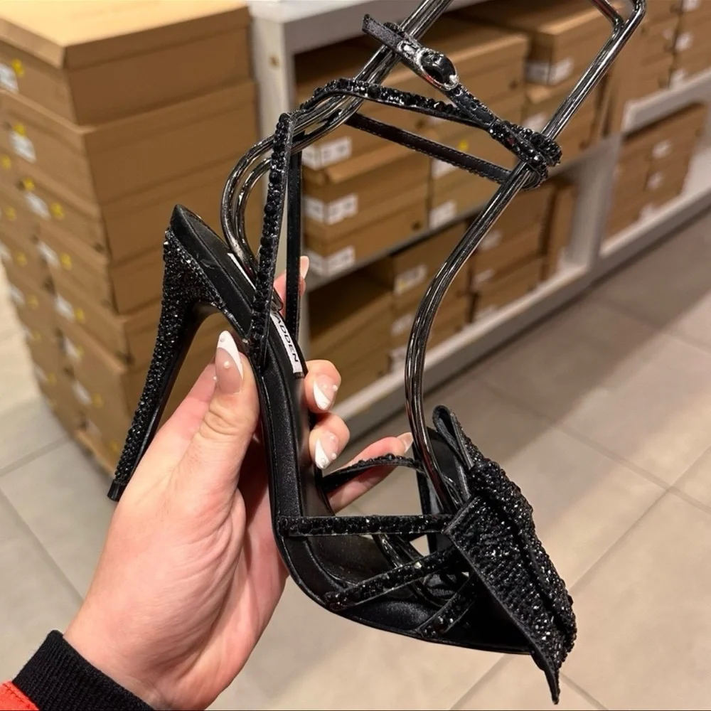 Steve‎ Madden Blossom Black Bedazzled Rhinestone Strappy Heels
